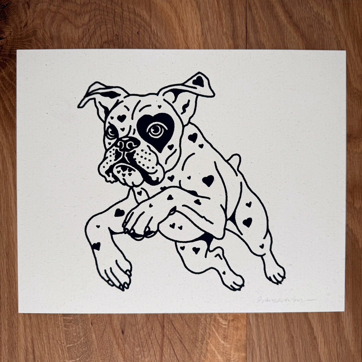 Boxer Hearts - Signed 10x8in Silkscreen Print on Recycled Paper