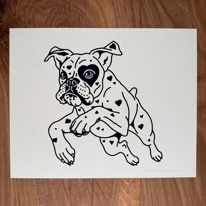 Boxer Hearts - Signed 10x8in Silkscreen Print on Recycled Paper