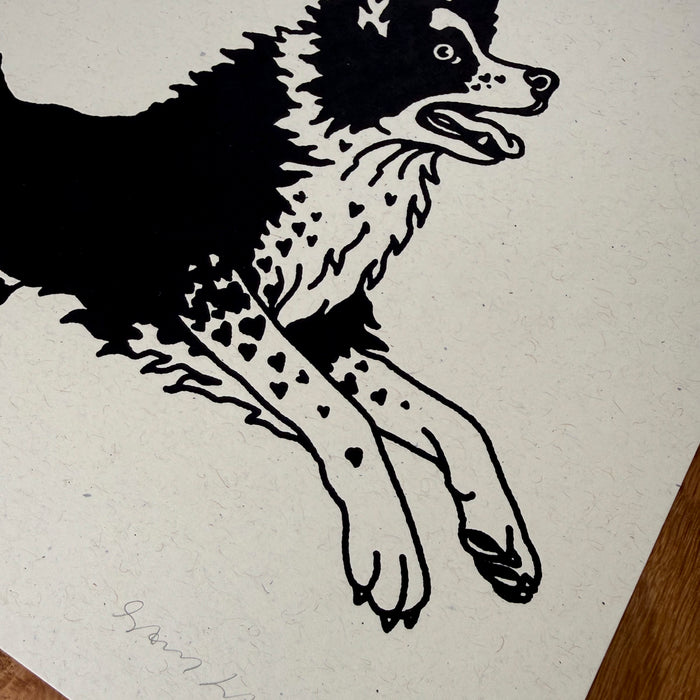 Border Collie Hearts - Signed 10x8in Silkscreen Print on Recycled Paper