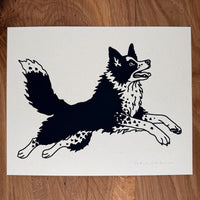 Border Collie Hearts - Signed 10x8in Silkscreen Print on Recycled Paper