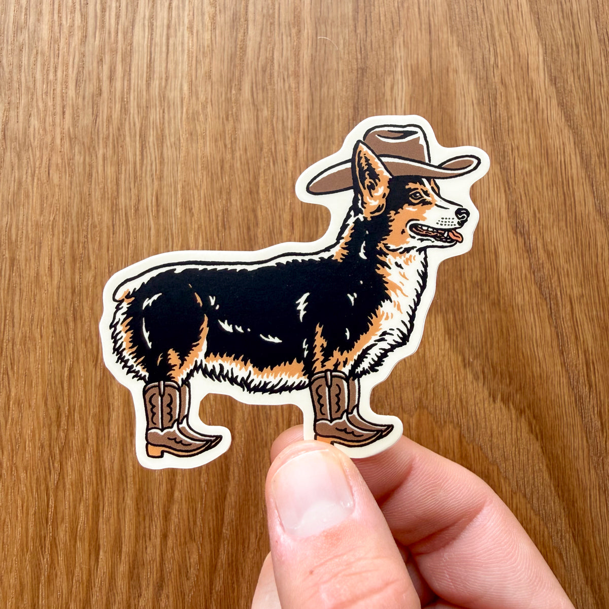 Tri Corgi Cowdog Full Body - 3 Inch Matte Vinyl Western Cowboy Dog Sticker