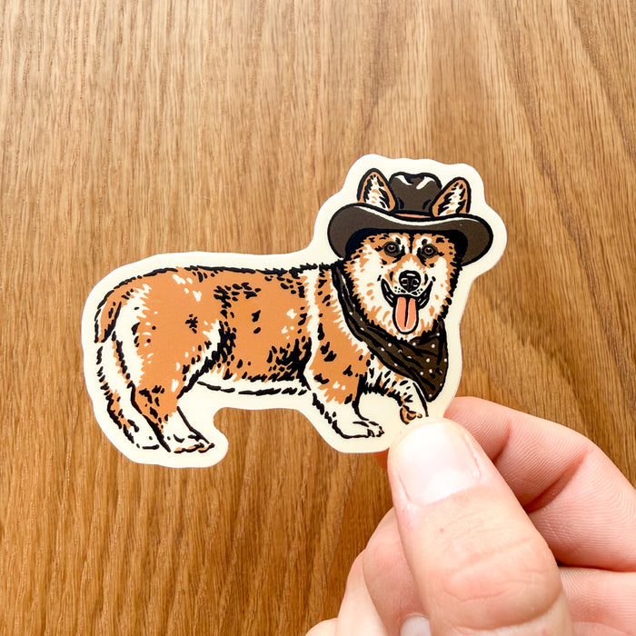 Corgi Cowdog Full Body - 3 Inch Matte Vinyl Western Cowboy Dog Sticker