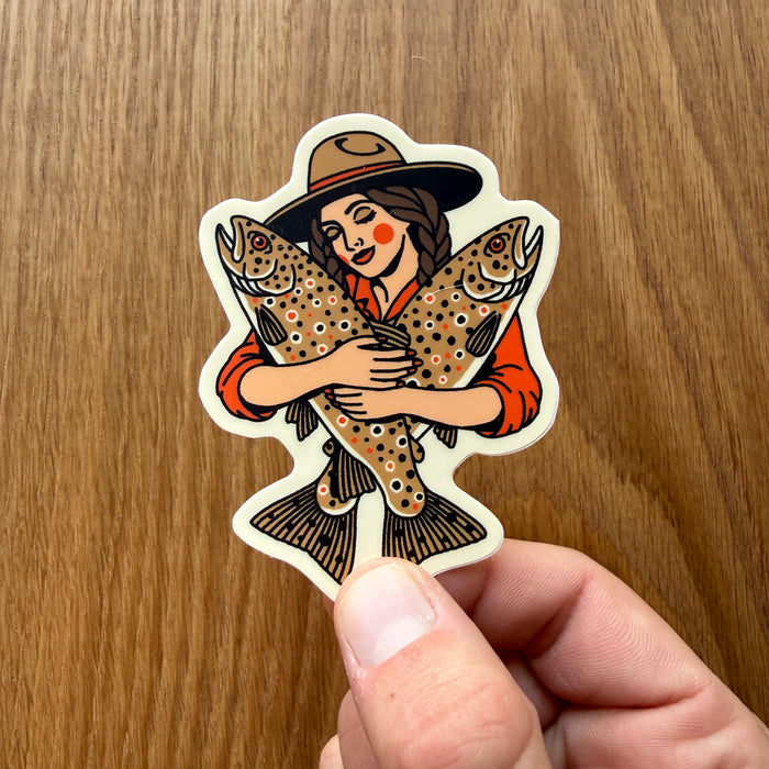 Brown Trout Cowgirl #1 3 Inch Matte Vinyl Sticker
