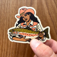 Rainbow Trout Cowgirl #2 3 Inch Matte Vinyl Sticker