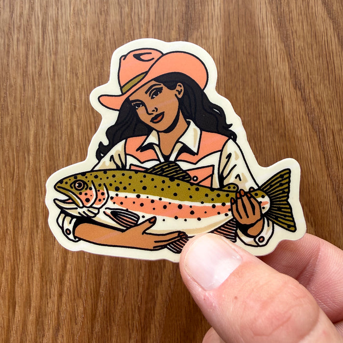 Rainbow Trout Cowgirl #2 3 Inch Matte Vinyl Sticker