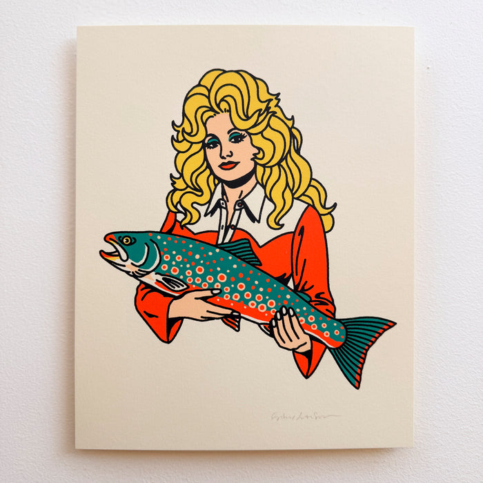 Dolly Holding Varden - Signed 8x10in Silkscreen Country Music Fish Print