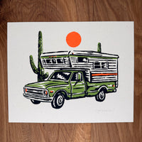Desert Camper - Signed 8x10in Silkscreen Print on Recycled Paper