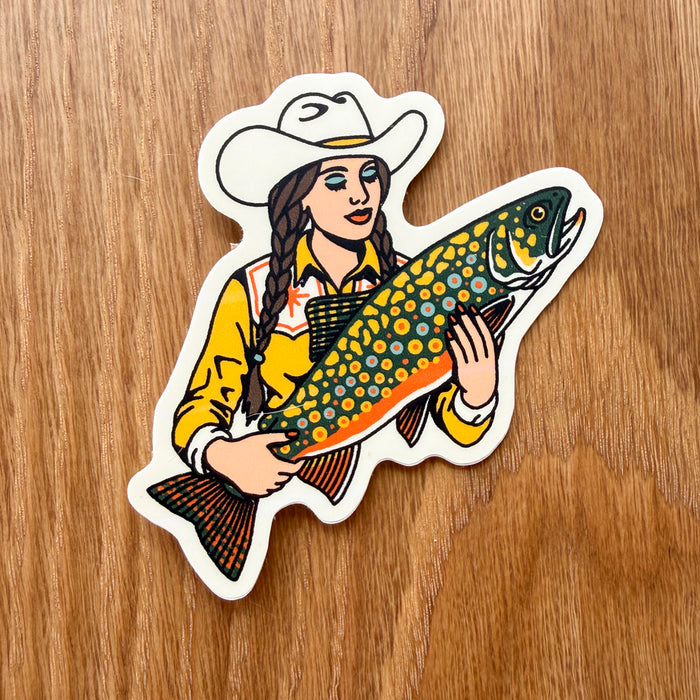 Brook Trout Cowgirl #2 3 Inch Matte Vinyl Sticker