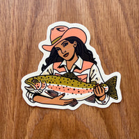 Rainbow Trout Cowgirl #2 3 Inch Matte Vinyl Sticker
