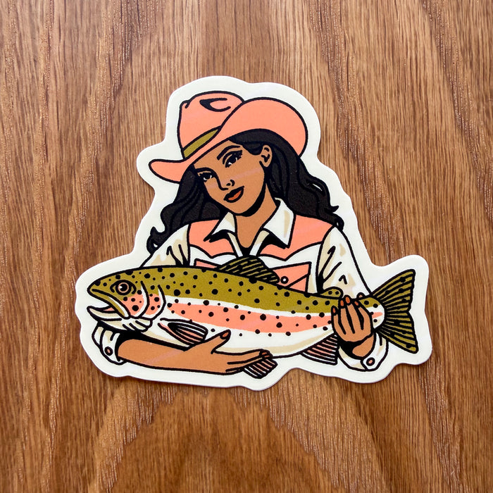 Rainbow Trout Cowgirl #2 3 Inch Matte Vinyl Sticker