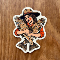 Brown Trout Cowgirl #1 3 Inch Matte Vinyl Sticker