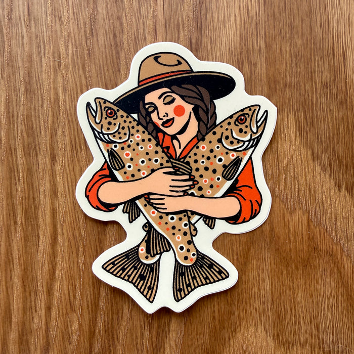 Brown Trout Cowgirl #1 3 Inch Matte Vinyl Sticker