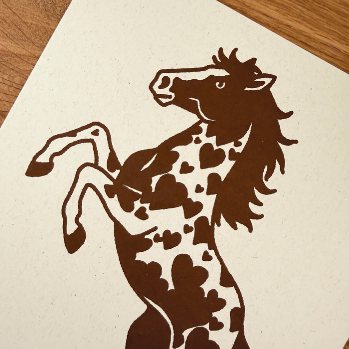 Rearing Hearts Horse - Signed 8x10in Silkscreen Print on Recycled Paper
