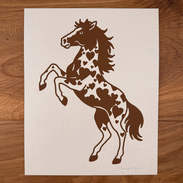 Rearing Hearts Horse - Signed 8x10in Silkscreen Print on Recycled Paper
