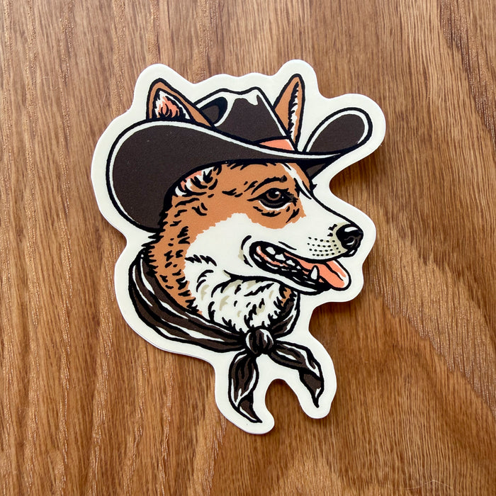 Corgi Cowdog - 3 Inch Matte Vinyl Western Cowboy Dog Sticker