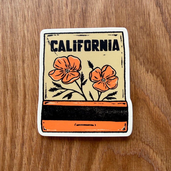 California Poppies Matchbook - 3 Inch Matte Vinyl Flower Sticker