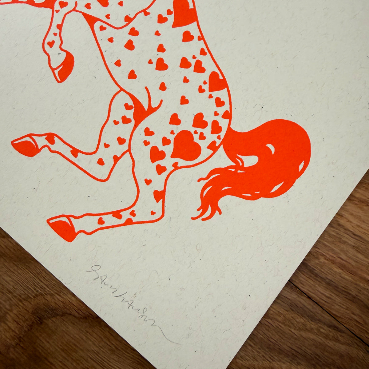 Mustang Hearts - Signed 10x8in Silkscreen Print on Recycled Paper