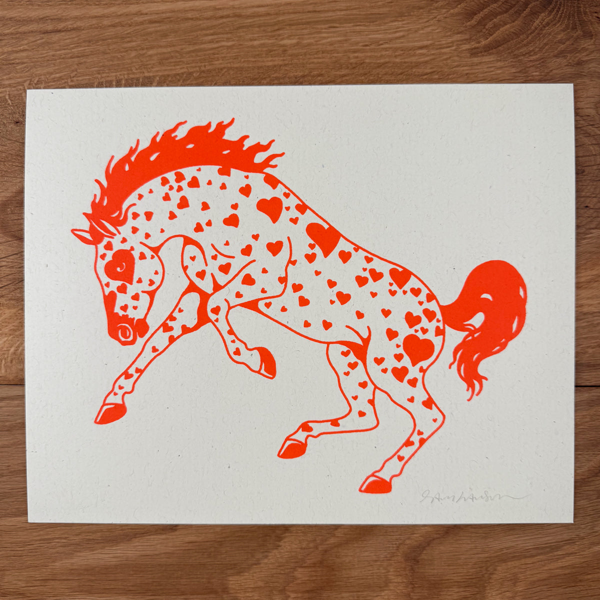 Mustang Hearts - Signed 10x8in Silkscreen Print on Recycled Paper