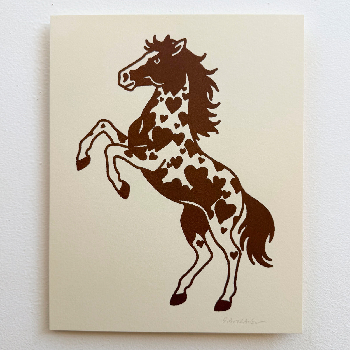 Rearing Hearts Horse (Brown) - Signed 8x10in Silkscreen Western Print