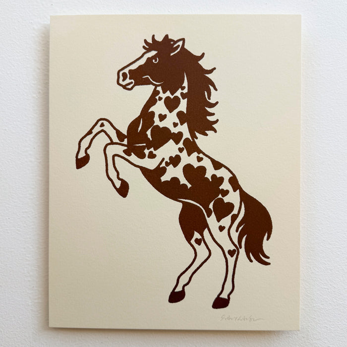 Rearing Hearts Horse (Brown) - Signed 8x10in Silkscreen Western Print