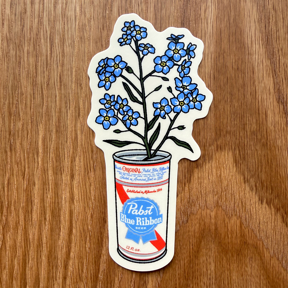 Forget Me Not Beer Can 4 Inch Matte Vinyl Sticker