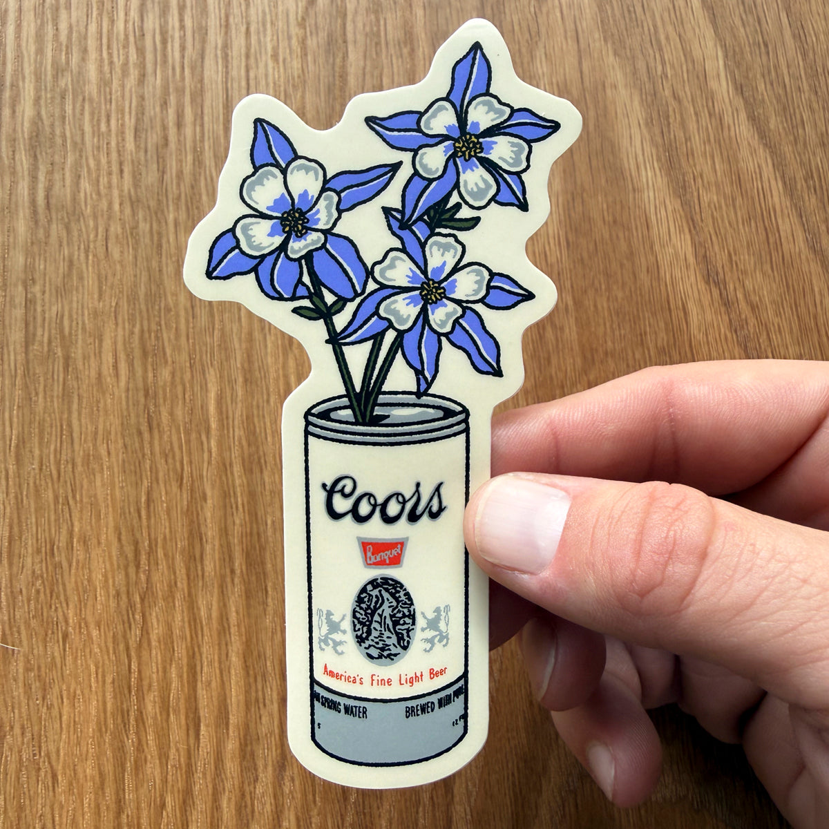 Blue Columbine Beer Can 4 Inch Matte Vinyl Sticker