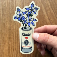 Blue Columbine Beer Can 4 Inch Matte Vinyl Sticker