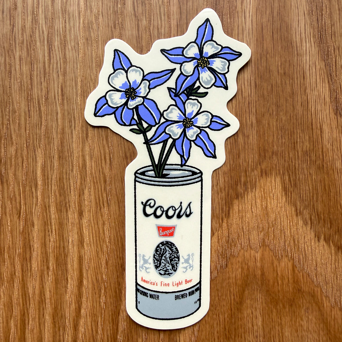 Blue Columbine Beer Can 4 Inch Matte Vinyl Sticker