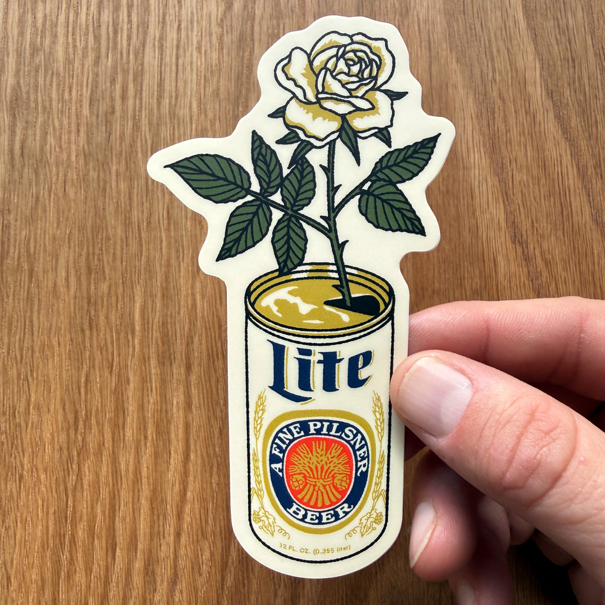 White Rose Beer Can 4 Inch Matte Vinyl Sticker