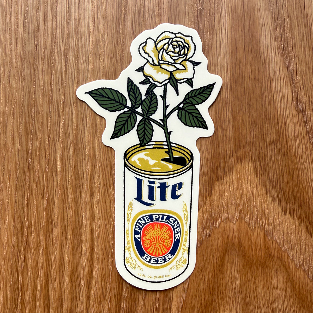 White Rose Beer Can 4 Inch Matte Vinyl Sticker