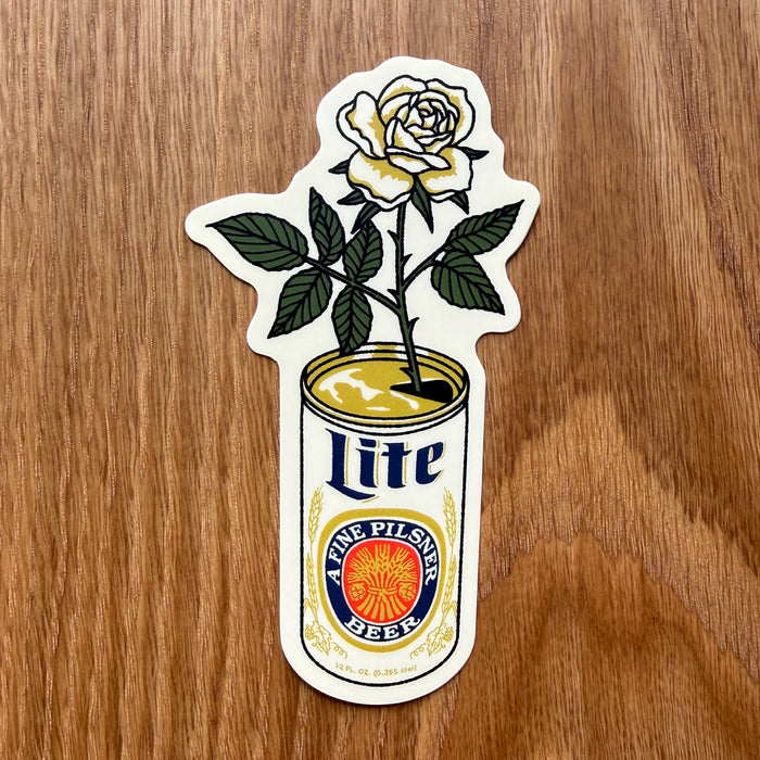 White Rose Beer Can 4 Inch Matte Vinyl Sticker