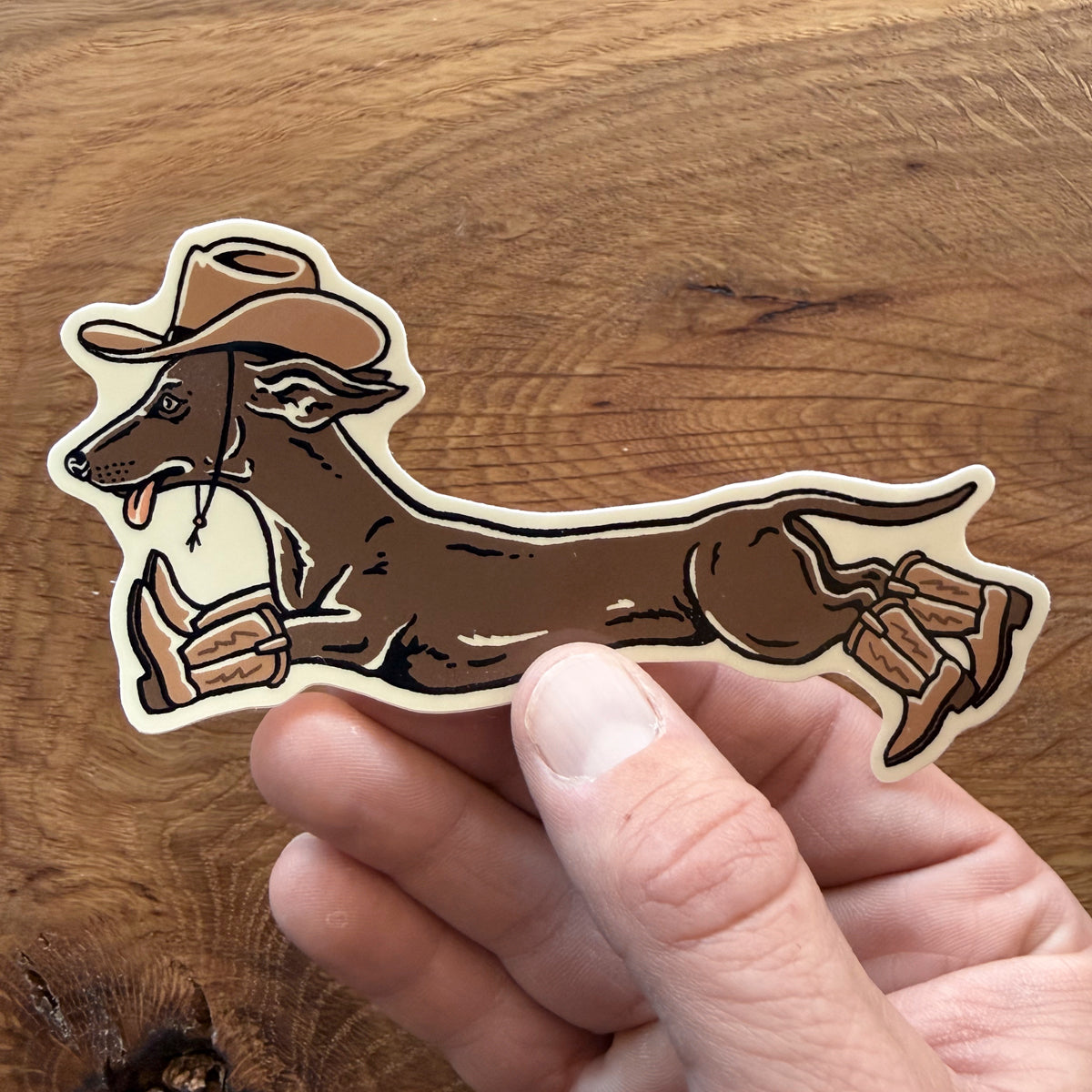 Weenie Ruff Rider - 4 Inch Glossy Vinyl Cowboy Dog Sticker