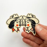 Share A Smoke (Cream) - 3 Inch Matte Vinyl Western Smoking Cowgirl Sticker