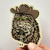 Maine Coon Cowcat- 4 Inch Matte Vinyl Western Cowboy Cat Sticker