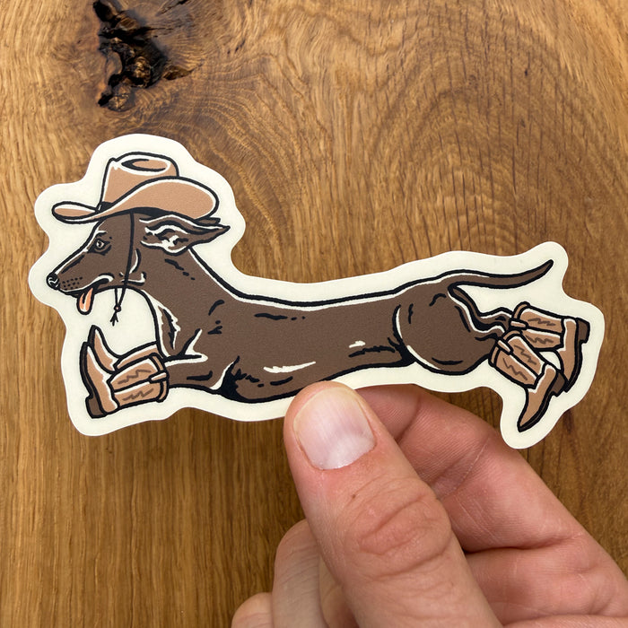 Weenie Ruff Rider - 4 Inch Matte Vinyl Cowboy Dog Sticker