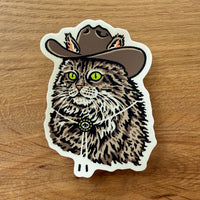 Maine Coon Cowcat- 4 Inch Matte Vinyl Western Cowboy Cat Sticker