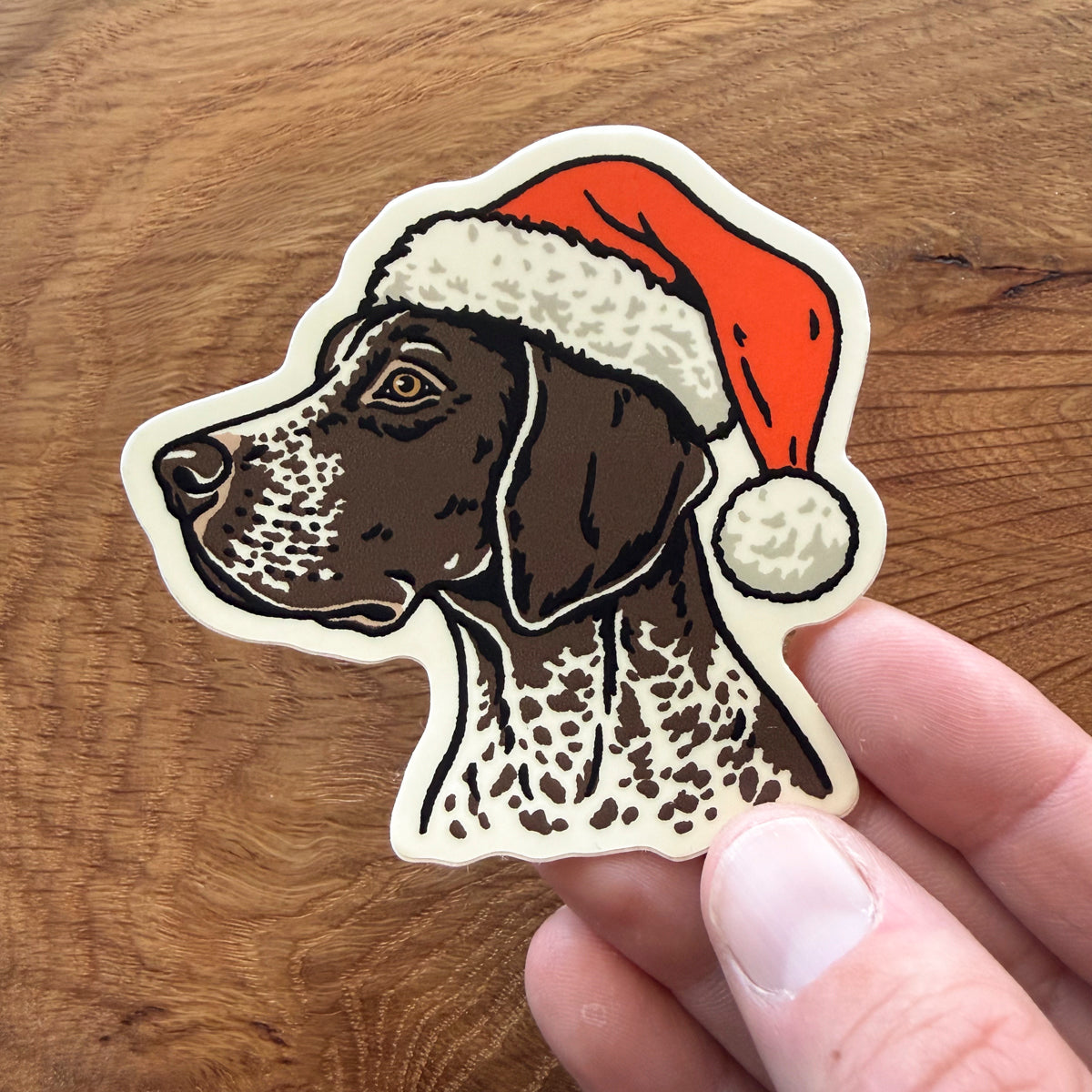 Christmas German Shorthaired Pointer - 3 Inch Matte Vinyl Santa Dog Sticker