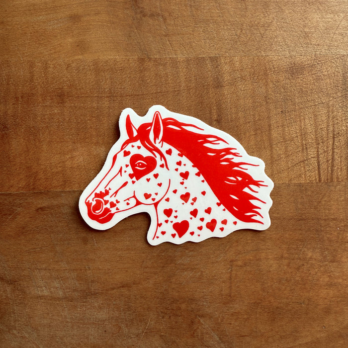 SOLD OUT. Bronco Hearts (Red) Glossy Sticker
