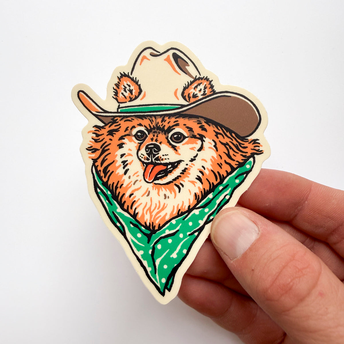 Pomeranian Cowdog - 3 Inch Matte Vinyl Cowboy Dog Sticker