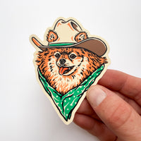 Pomeranian Cowdog - 3 Inch Matte Vinyl Cowboy Dog Sticker