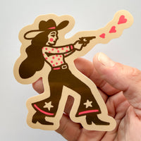 Lovestruck Cowgirl - 4 Inch Large Glossy Vinyl Western Valentines Love Sticker