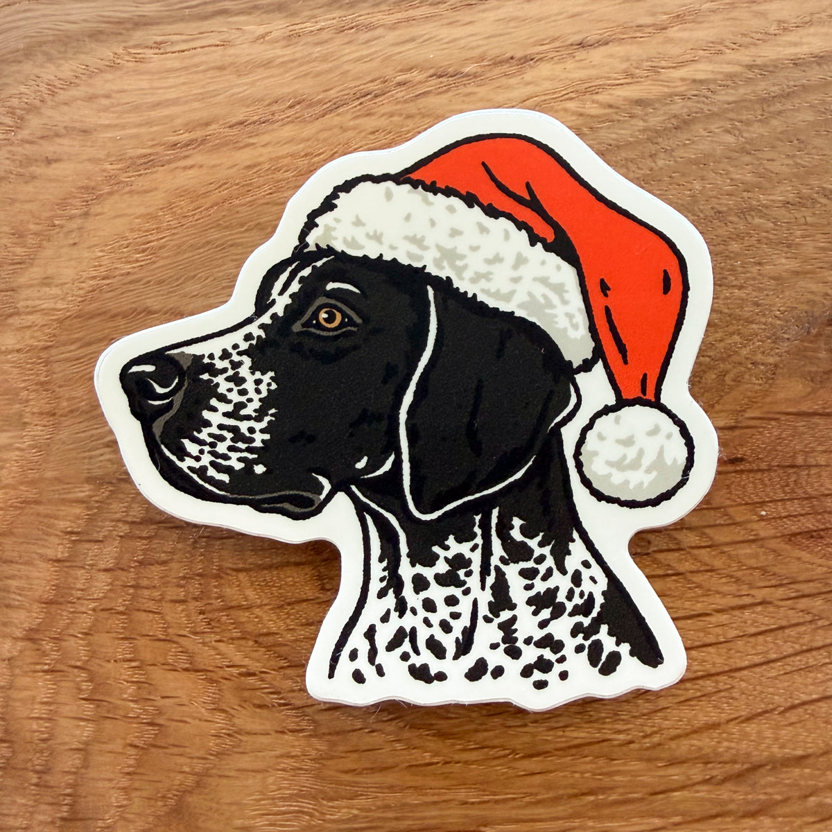 Christmas German Shorthaired Pointer (Black) - 3 Inch Matte Vinyl Santa Dog Sticker
