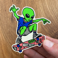 Skate Alien (Green/Blue) 3 Inch Matte Vinyl Sticker