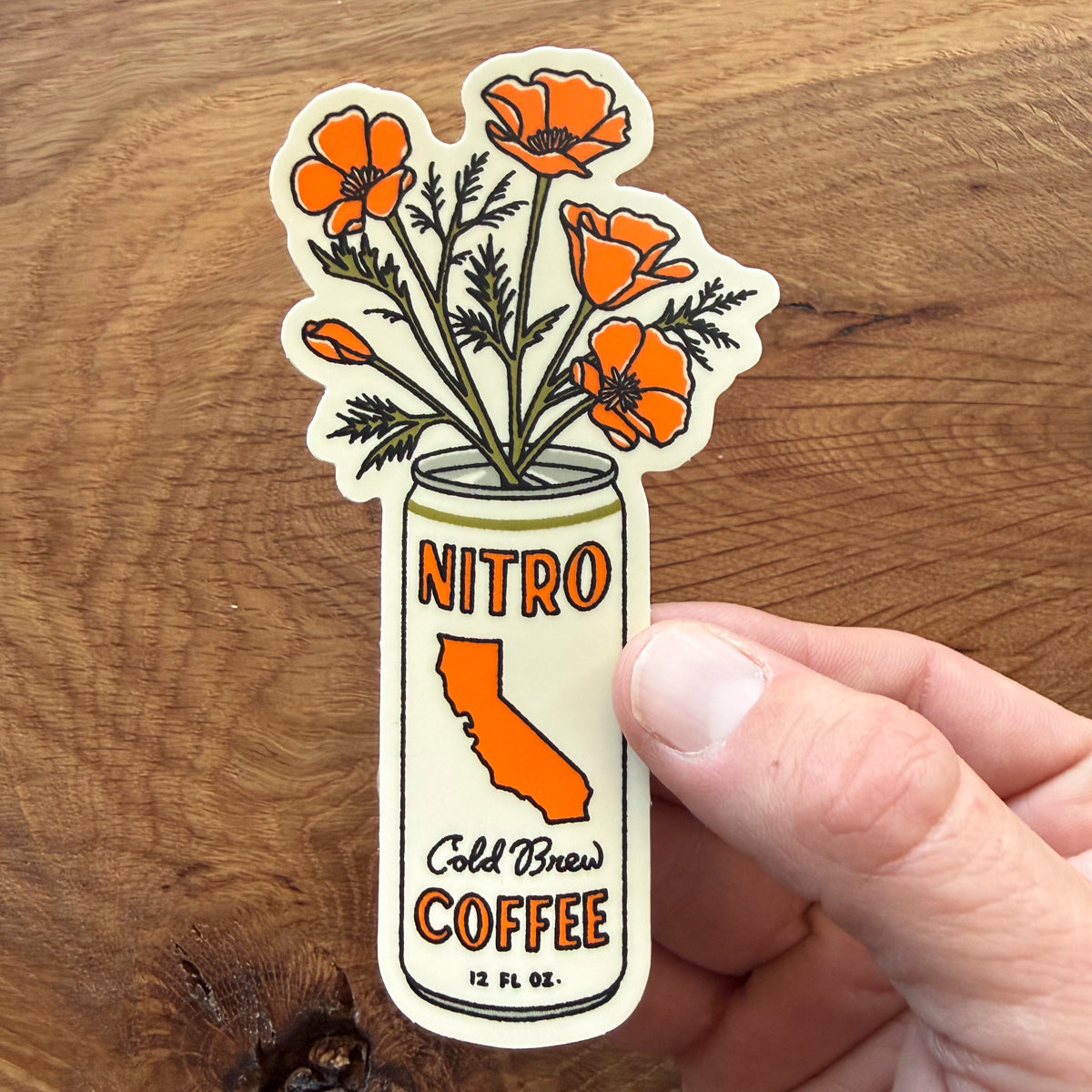 California Poppy Cold Brew - 4 Inch Matte Vinyl Coffee Flower Sticker