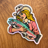 Rainbow Trout Cowgirl #1 - 3 Inch Holographic Vinyl Sticker