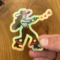 Lovestruck Cowgirl - 3 Inch Holographic Vinyl Western Valentines Love Sticker