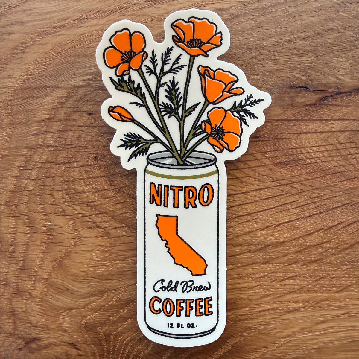 California Poppy Cold Brew - 4 Inch Matte Vinyl Coffee Flower Sticker