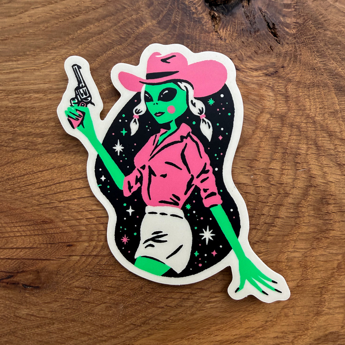 Alien Dolly - 4 Inch Matte Vinyl Retro Western Cowgirl Sticker