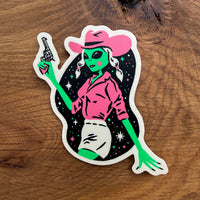 Alien Dolly - 4 Inch Matte Vinyl Retro Western Cowgirl Sticker