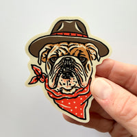 English Bulldog Cowdog - 3 Inch Matte Vinyl Cowboy Dog Sticker